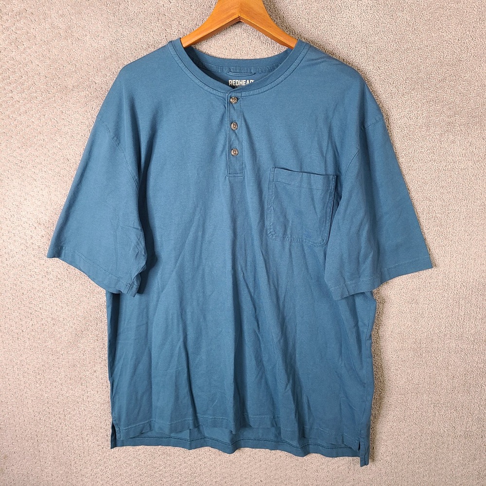 Redhead Shirt Mens XLT Blue Henley Short Sleeve Pocket Cotton Casual Outdoor